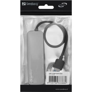 Sandberg USB 3.0 Hub 4-Port SAVER Superspeed – Aluminium Silber High-Speed Hub
