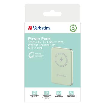 Preview: Verbatim Wireless Powerbank Charge 'n' Go 10.000mAh hellgrün Qi PD 3.0 Quick Charge 3.0