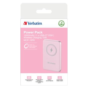 Preview: Verbatim Wireless Powerbank Charge 'n' Go 10.000mAh (rosa, Qi, PD 3.0, Quick Charge 3.0)
