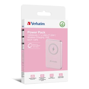 Verbatim Wireless Powerbank Charge 'n' Go 10.000mAh (rosa, Qi, PD 3.0, Quick Charge 3.0)