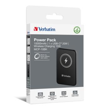 Verbatim Wireless Powerbank Charge 'n' Go 10.000mAh (schwarz, Qi, PD 3.0, Quick Charge 3.0)