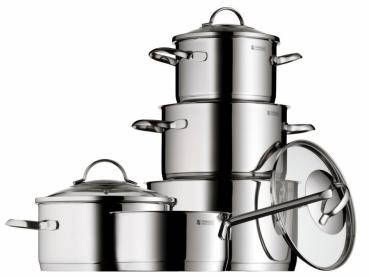 Preview: WMF Provence Plus Topf-Set Bratentopf (2,5l), Fleischtöpfe(1,9l), (3,3l), (5,7l), Stielkasserolle (1,7l) silber