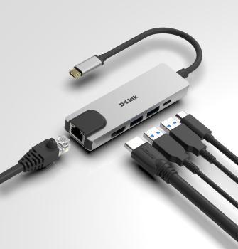 Preview: USB-C HUB 5Port D-Link DUB-M520 2xUSB3.2 Gigabit Lan RJ45 USB-C HDMI 4K passiv Silver Black