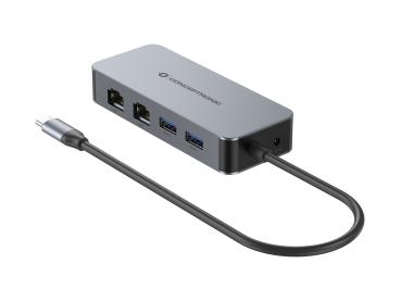 Preview: CONCEPTRONIC Adapter USB-C-2xGbE+2xUSB-A3.2 5Gbs 0.30m gr