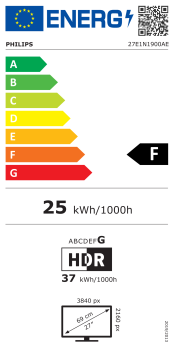 68,6cm/27" (3840x2160) Philips 27E1N1900AE 16:9 4K UHD IPS HDR10 4ms 60Hz 2xHDMI USB-C Speaker Black