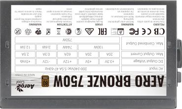 AeroCool Aero 750W Netzteil – 80 PLUS Bronze ATX Gaming PSU 750 Watt 4x PCIe leiser 120mm Lüfter schwarz