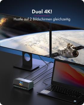 Preview: 11-in-1 DockingStation mit Power Delivery Lade-Ports und großem LCD-Display, mit 160 W GaN Lade-Adapter