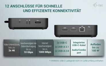 i-tec USB-C DP Dual HDMI Docking Station C31TRIPLEVIDEODPPRO 100W Power Delivery