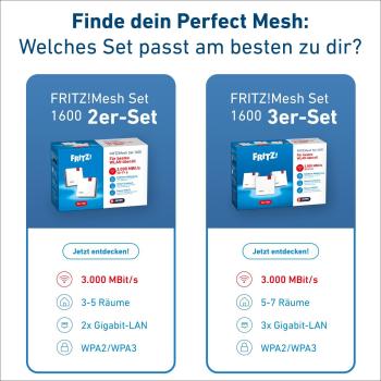 AVM FRITZ!Mesh Set 1600 3-Pack Dual-Band (2,4 GHz/5 GHz) Wi-Fi 6 (802.11ax) Rot, Weiß
