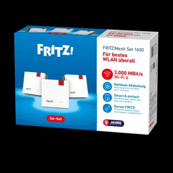 Preview: AVM FRITZ!Mesh Set 1600 3-Pack Dual-Band (2,4 GHz/5 GHz) Wi-Fi 6 (802.11ax) Rot, Weiß