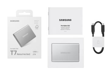 2TB Samsung Portable T7 Resurrected USB-C 3.1 (10Gb/?s) Silber externe Festplatte SSD