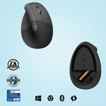 Logitech Lift Ergonomische Vertikalmaus – Kabellos & Bluetooth | 4000 DPI | Für Rechtshänder – Schwarz