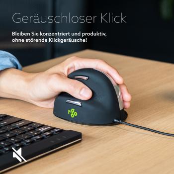 R-Go Maus HE ergonomisch links USB groß schwarz/silber