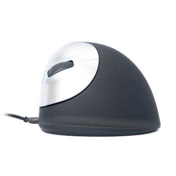 Preview: R-Go Maus HE ergonomisch links USB groß schwarz/silber