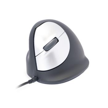 Preview: R-Go Maus HE ergonomisch links USB groß schwarz/silber