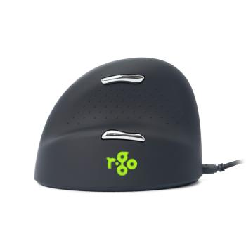 Preview: R-Go Maus HE ergonomisch links USB groß schwarz/silber