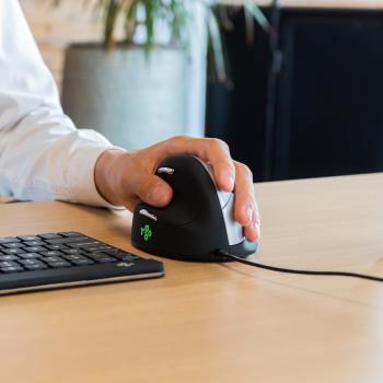 R-Go Maus HE ergonomisch links USB groß schwarz/silber