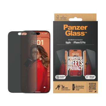 Preview: PanzerGlass Privacy Displayschutzt für iPhone 15 Pro | Ultra-Wide Fit mit  EasyAligner