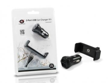 2-Port KFZ-Ladegerät CONCEPTRONIC 10W 2xUSB-A mit Halter