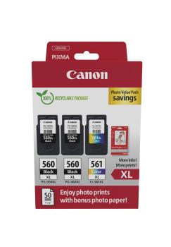 Canon PG 560XL & CL 561XL 3er Multipack Original Tintenpatrone inkl. Fotopapier für PIXMA TS5350 PIXMA TS5351 PIXMA TS5352