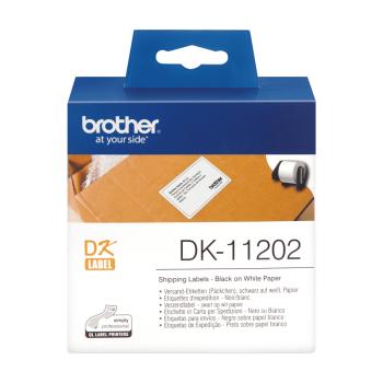 Preview: Brother DK-11202 Einzeletiketten 62 x 100 mm Schwarz auf Weiß 300 Stück Original