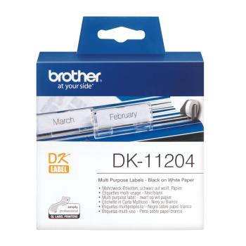 Preview: Brother DK11204 Einzeletiketten Schwarz auf Weiß 17x54mm 400 Stück