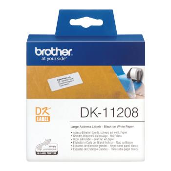 Preview: Brother DK-11208 Einzeletiketten 38 x 90 mm Schwarz auf Weiß 400 Stück Original