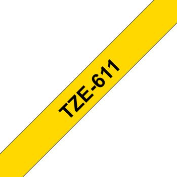 Preview: Brother TZe-611 Original Schriftband Gelb – Schwarz auf Gelb, 6 mm x 8 m