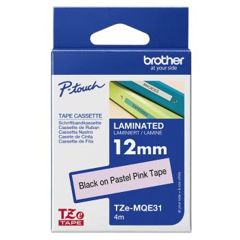Original Brother TZe-MQE31 TZe Schriftband 12 mm Schwarz auf Rosa 8 m