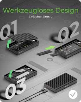 Preview: ICY BOX 2-fach M.2 PCIe NVMe Gehäuse, USB 3.2 Gen 2x2 Type-C®, 20 Gbit/s, Werkzeuglose Montage