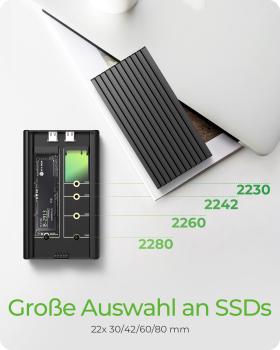 ICY BOX 2-fach M.2 PCIe NVMe Gehäuse, USB 3.2 Gen 2x2 Type-C®, 20 Gbit/s, Werkzeuglose Montage