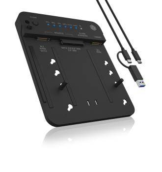 ICY BOX IB-2913MCL-C31 USB-C 3.2 Klon- und DockingStation für 2x M.2 NVMe/SATA SSD und 3,5"/2,5" HDD/SSD