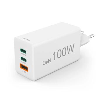 HAMA Schnellladegerät GaN 2x USB-C PD 1x USB-A QC 65W Weiss