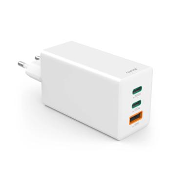 HAMA Schnellladegerät GaN 2x USB-C PD 1x USB-A QC 65W Weiss