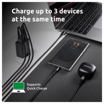 Preview: Intenso Power Adapter W65ACC Gan, Schwarz 65 Watt Netzteil, Zwei USB-C Anschlüsse und einem USB-A Anschluss