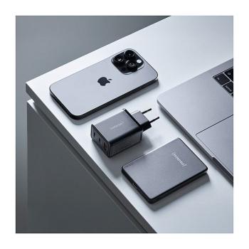Intenso Power Adapter W65ACC Gan, Schwarz 65 Watt Netzteil, Zwei USB-C Anschlüsse und einem USB-A Anschluss