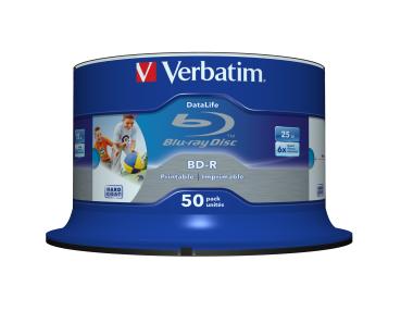 Verbatim BD-R 25 GB Printable – 50 Blu-ray Rohlinge Spindel6x Speed DL Wide CB