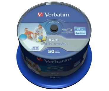 Preview: Verbatim BD-R 25 GB Printable – 50 Blu-ray Rohlinge Spindel6x Speed DL Wide CB