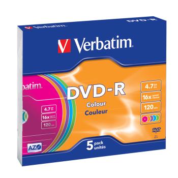 Verbatim DVD-R Colour 4,7GB 16x Speed – 5er Pack Slimcase
