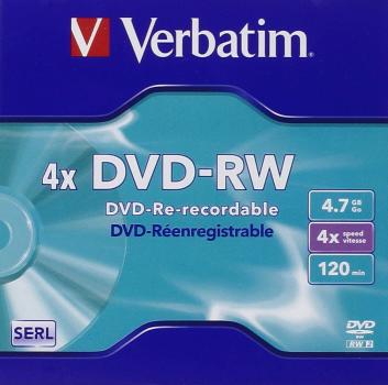 Verbatim DVD-RW 4,7 GB 4x Matt Silver – Wiederbeschreibbare DVD 4x Speed, Jewel Case