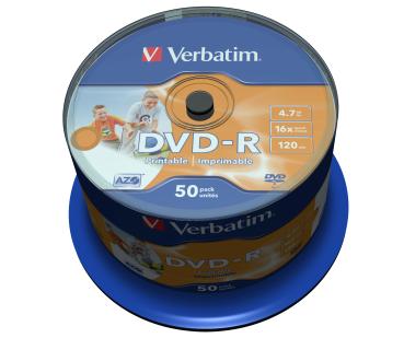 Verbatim DVD-R 4,7GB 16x Wide Inkjet Printable 50er Spindel photo printable