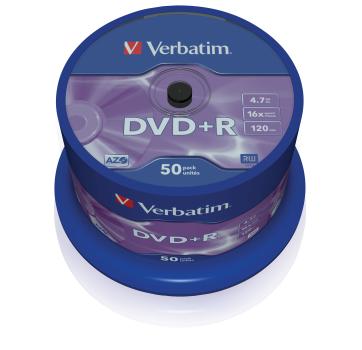 Preview: Verbatim DVD+R 4,7GB 16x Speed 50er Spindel Rohlinge matt silver