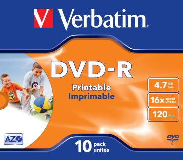 Preview: Verbatim - 10 x DVD-R - 4.7GB 16x - breite bedruckbare Flche fürFotos - Jewelcase (Schachtel) - Speichermedium (43521)