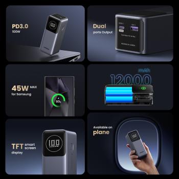 Preview: UGREEN Powerbank 12000 mAh 100W USB-C Fast Charging mit Power Delivery & Display