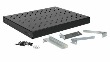 Preview: Equip Variabler 19 Zoll Fachboden 1HE 350 mm Schwarz | Rack Ablage bis 100 kg | Serverschrank Regalboden