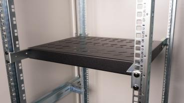 Preview: Equip Variabler 19 Zoll Fachboden 1HE 350 mm Schwarz | Rack Ablage bis 100 kg | Serverschrank Regalboden