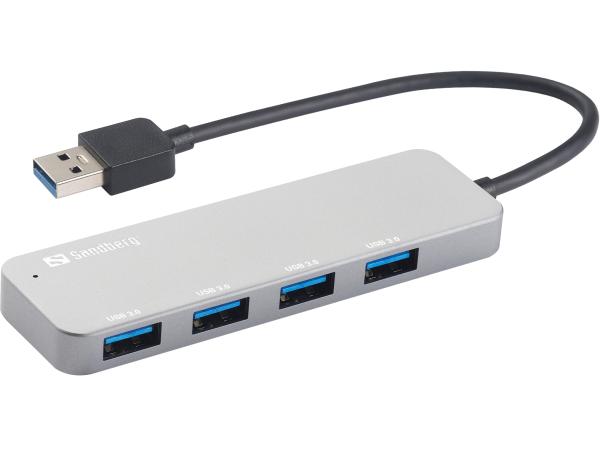Sandberg USB 3.0 Hub 4-Port SAVER Superspeed – Aluminium Silber High-Speed Hub