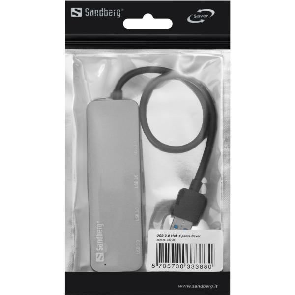 Sandberg USB 3.0 Hub 4-Port SAVER Superspeed – Aluminium Silber High-Speed Hub