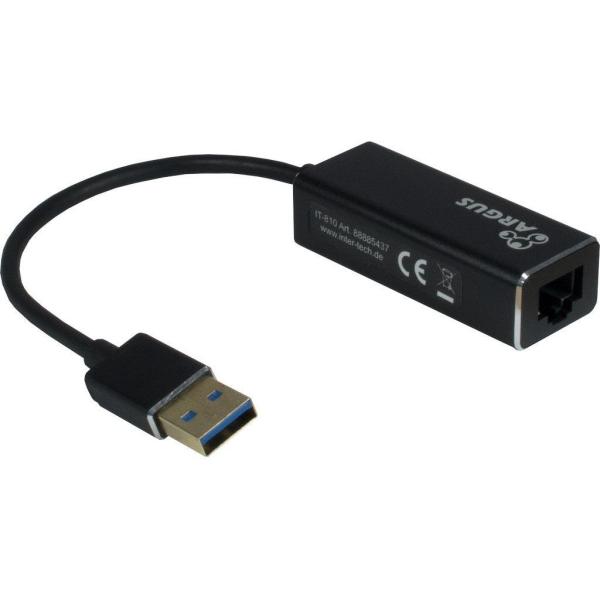 Adapter USB 3.0 to RJ45 Inter Tech Argus IT-810 Gigabit Lan 1000 MBit / s schwarz