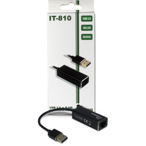 Adapter USB 3.0 to RJ45 Inter Tech Argus IT-810 Gigabit Lan 1000 MBit / s schwarz